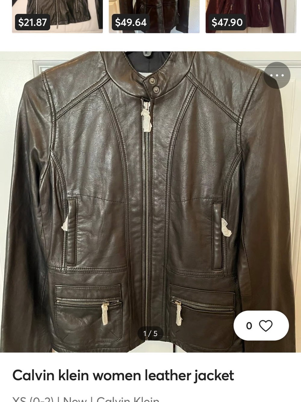 Calvin Klein Black Leather Zip-Front Multi Pocket Jacket S